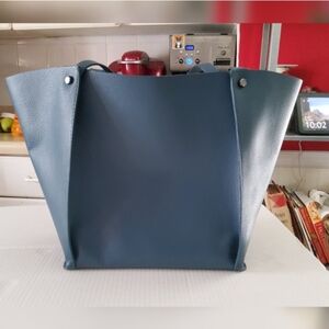 Neiman Marcus Blue Leather/faux Leather Tote Bag